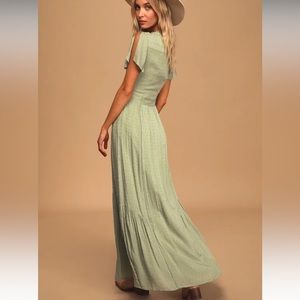 Completely In Love Sage Green Swiss Dot Button-Front Maxi Dress